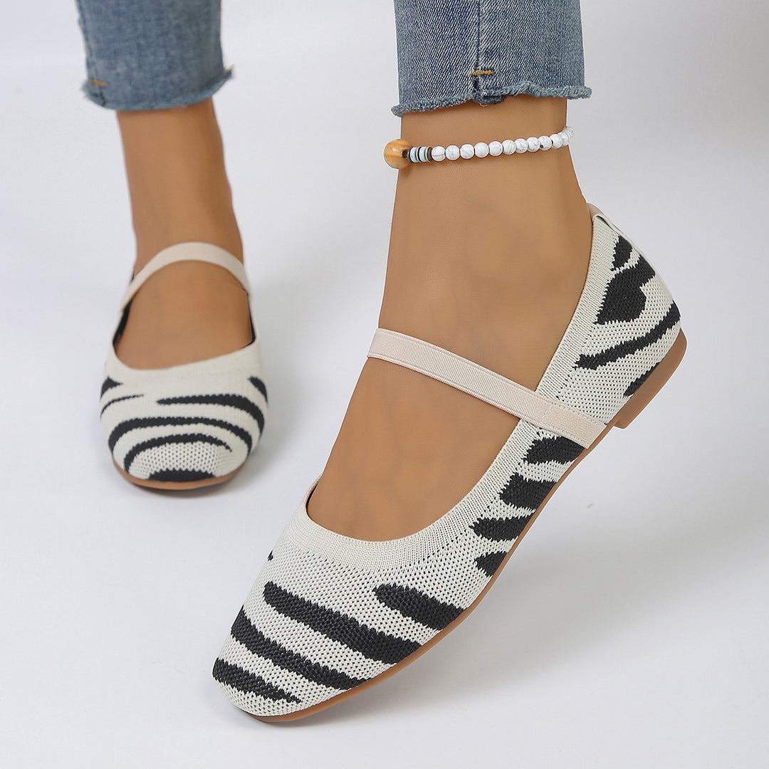 Damen Ballerinas mit elastischem Riemen und modischem Tiermuster EB
