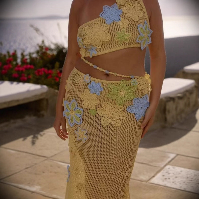 Damen Häkelrock mit floralen Applikationen und asymmetrischem Schnitt EB