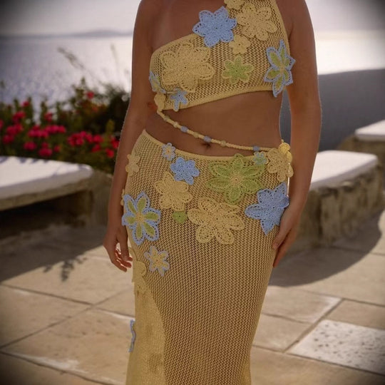 Damen Häkelrock mit floralen Applikationen und asymmetrischem Schnitt EB