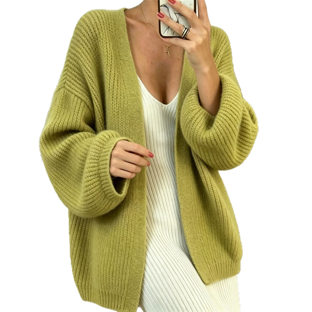 Damen Oversize-Cardigan aus grobem Rippstrick mit Ballonärmeln EB