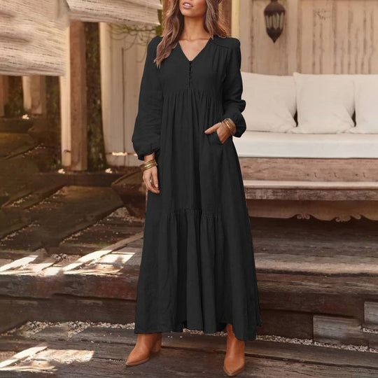 Damen Maxikleid mit elastischem Oberteil und voluminösem Saum EB
