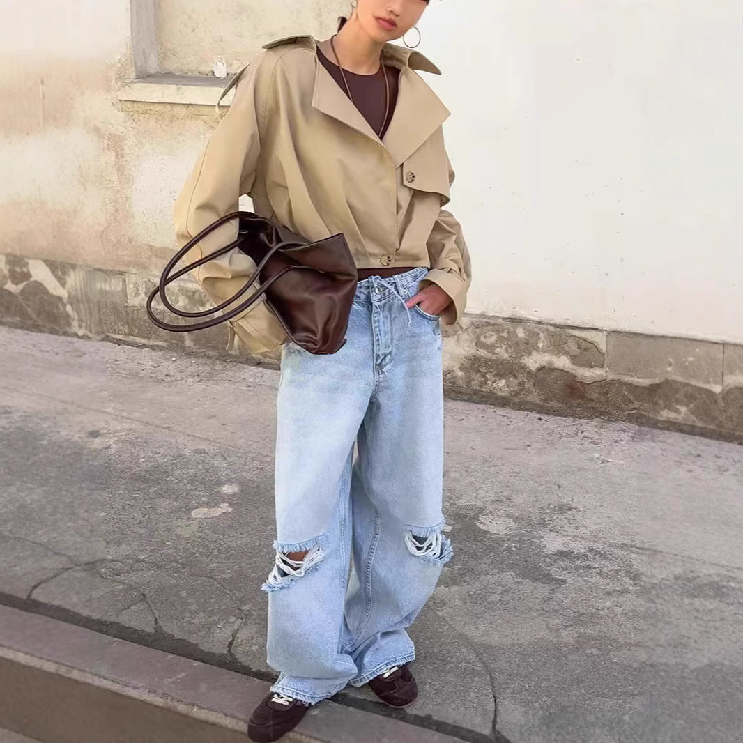 Damen Trendige Cropped Trenchjacke mit innovativen Ärmeln EB