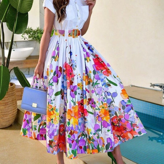Damen Maxikleid mit floralem Print und femininer Silhouette EB