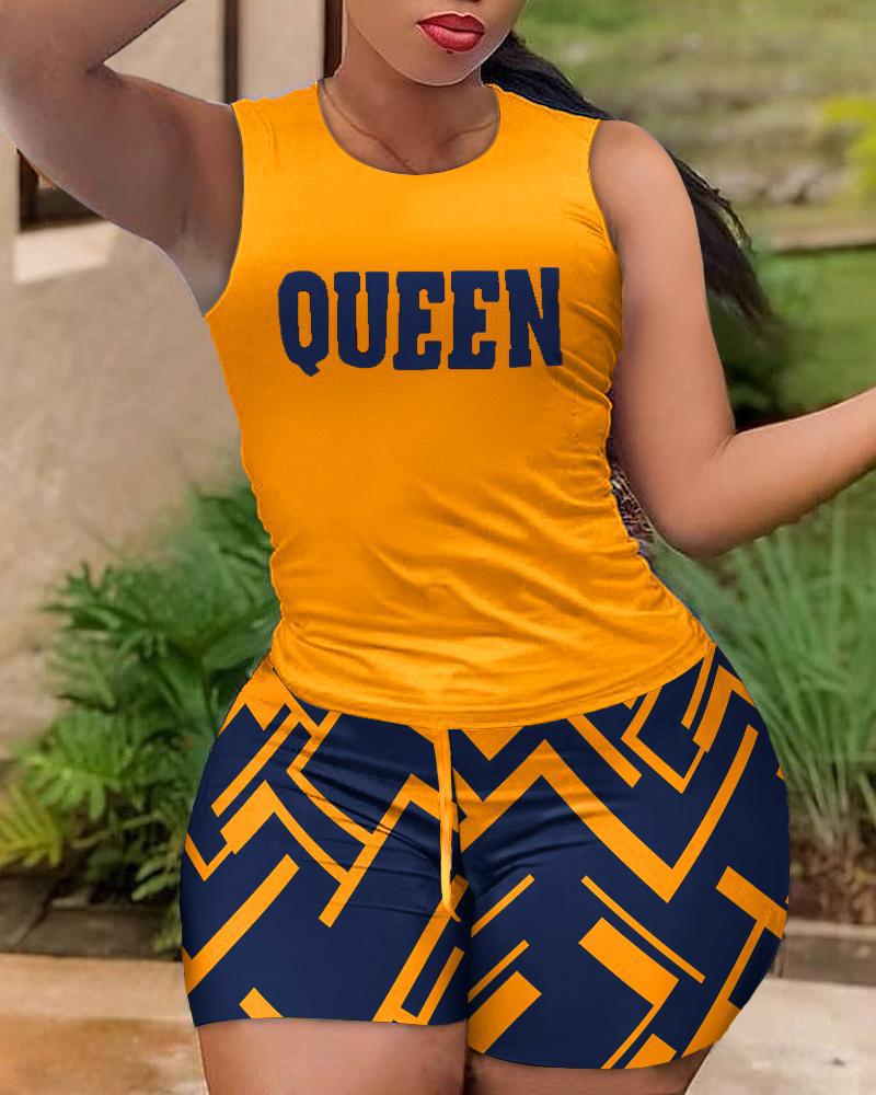 Damen Sportliches Set mit ärmellosem Oberteil und farbenfrohen Shorts EB