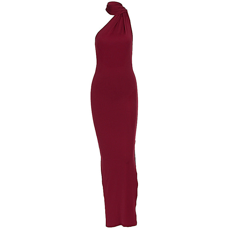 Damen Elegantes Maxikleid mit innovativem Wickeldesign und asymmetrischem Halterhals EB