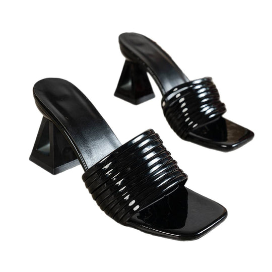 Damen elegante Sandaletten mit strukturiertem Riemendesign und blockiertem Absatz EB