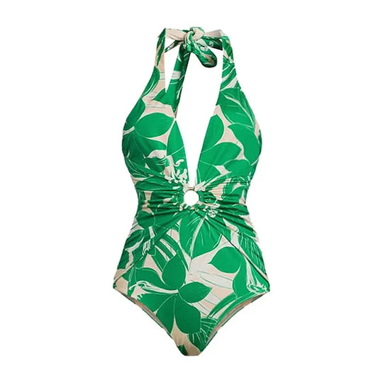 Damen Einteiler Badeanzug mit floralem Design und raffinierter Taillierung EB