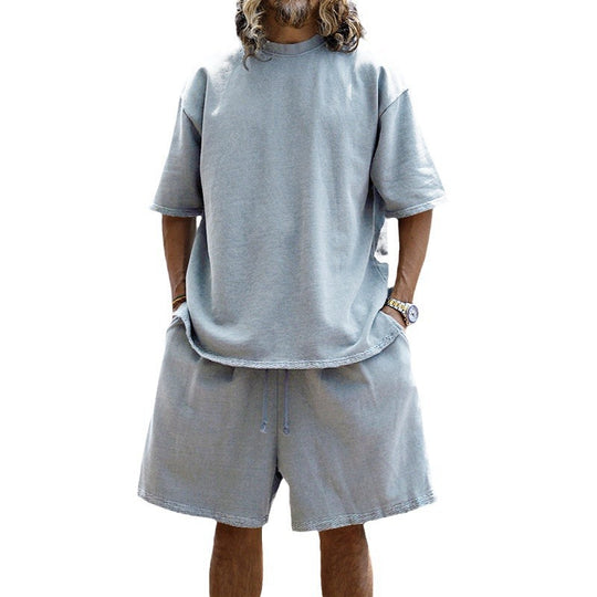 Herren nan oversized Loungewear-Set mit Boxy-Shirt Kordelbund-Bermuda und weichem Baumwollmix EB