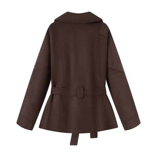 Damen elegante Wildlederjacke mit Taillengürtel EB