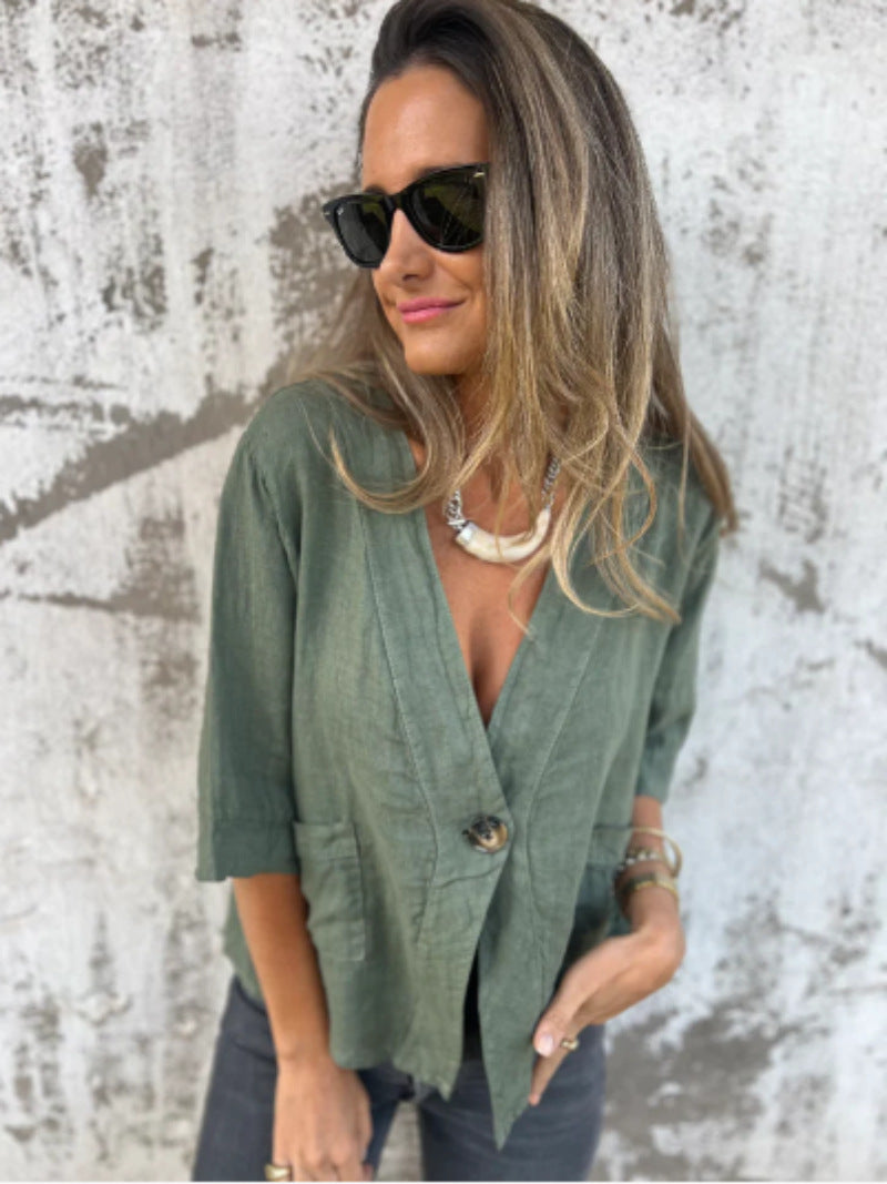 Damen Leichtes Leinenblazer mit kurzer Arm EB