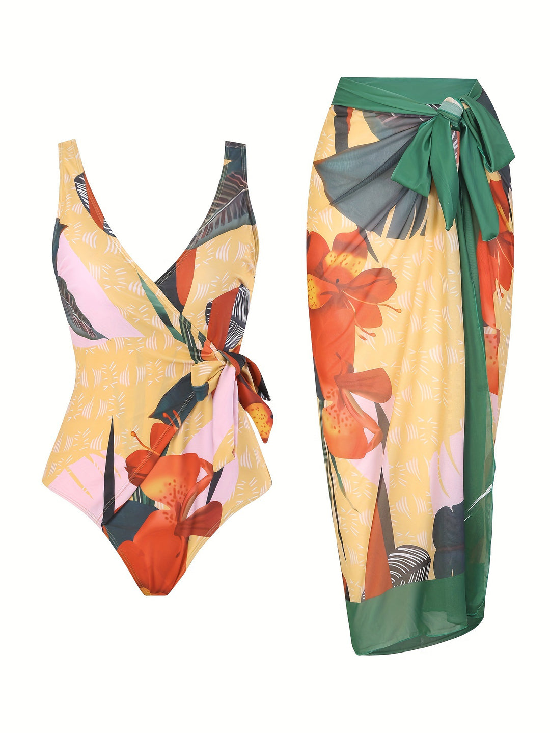 Damen Einteiliger Badeanzug mit elegantem Wickelrock EB