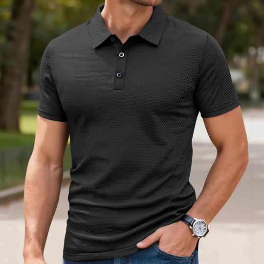 Herren nan strukturiertes Mikrojacquard-Poloshirt mit schlanker Passform und elastischem Komfortstretch EB
