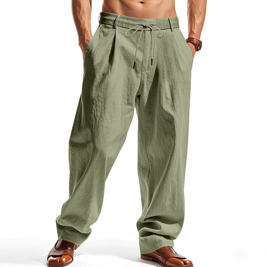 Herren nan weite Bundfalten-Chinohose mit Umschlag, konisch zulaufendem Schnitt und seitlichen Eingrifftaschen EB