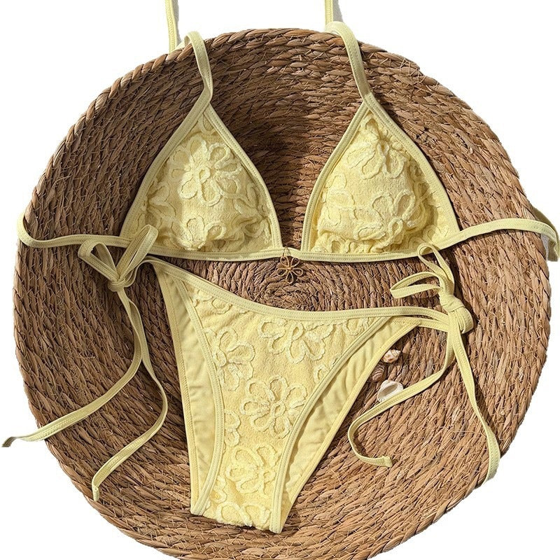 Damen Triangel-Bikini mit floralem 3D-Muster EB