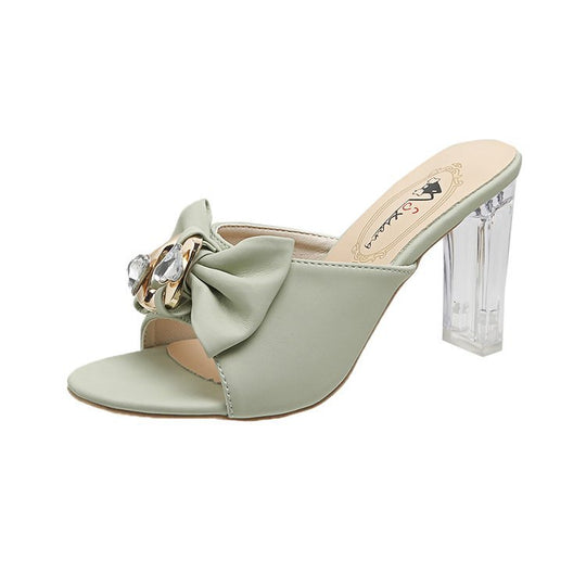 Damen elegante Mules mit Schmuckakzent und blockiertem Absatz EB
