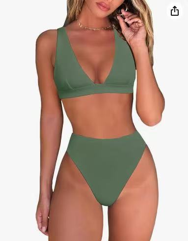 Damen Hochtailliertes Bikini Set mit V-Ausschnitt EB