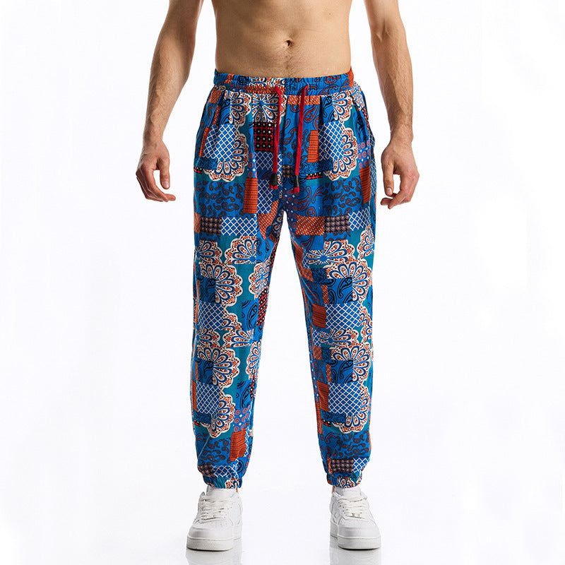 Herren lockere Freizeithose mit buntem Muster und elastischem Bund EB