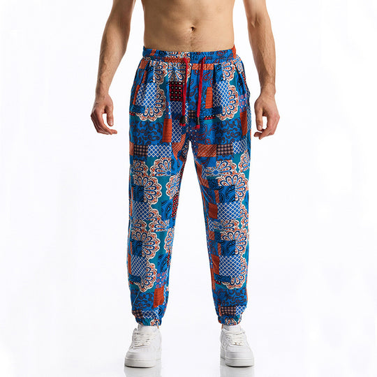 Herren lockere Freizeithose mit buntem Muster und elastischem Bund EB
