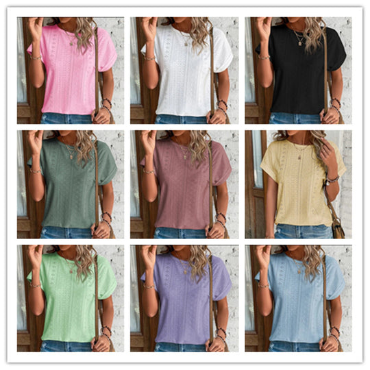 Damen Atmungsaktives Rundhals-T-Shirt mit Lochmuster EB