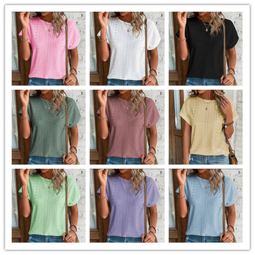 Damen Atmungsaktives Rundhals-T-Shirt mit Lochmuster EB
