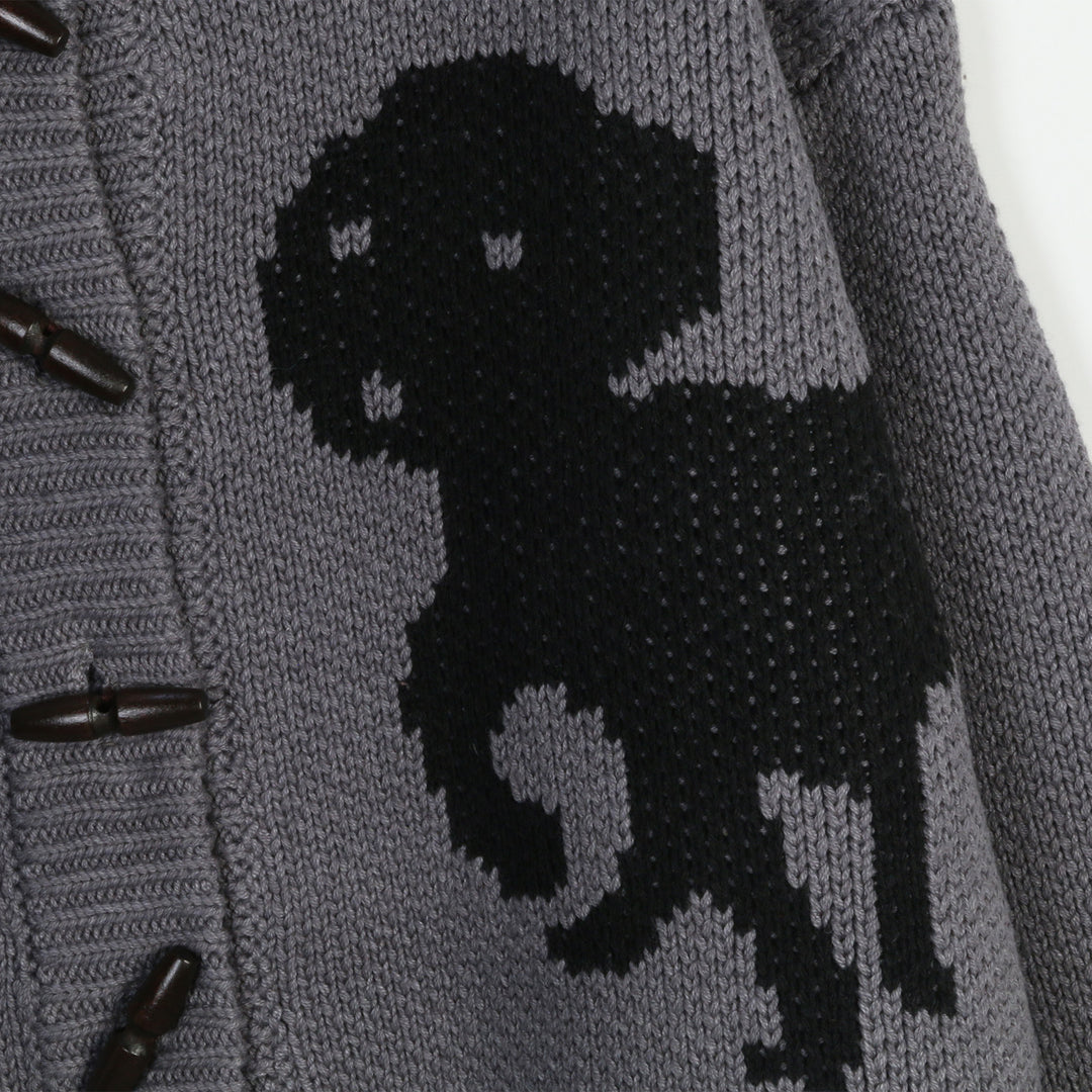 Damen Strickjacke mit verspielten Tiermotiven und Knopfdetaillierung EB