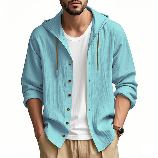 Herren lässige Kapuzenshirtjacke mit Knopfleiste und praktischen Taschen EB