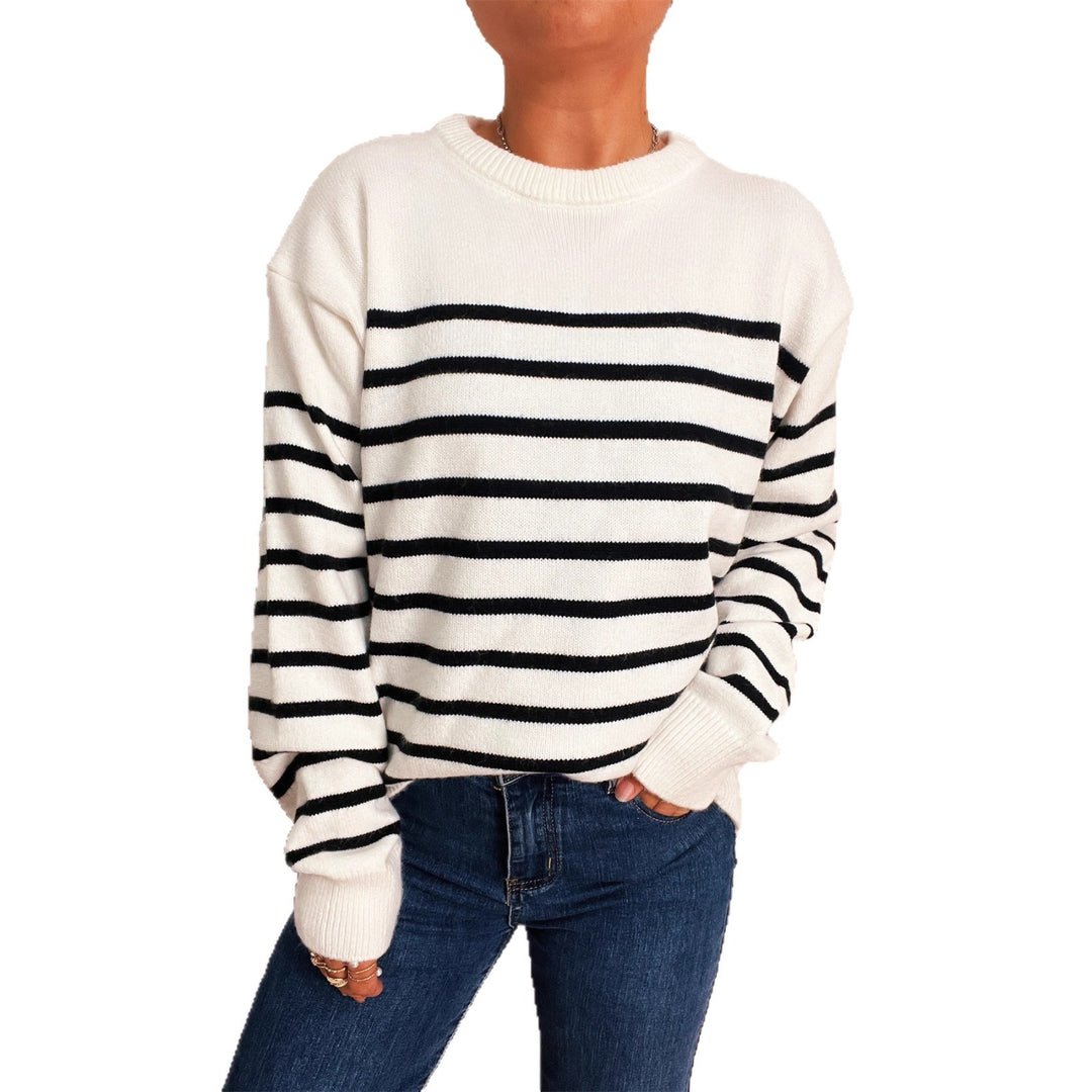 Damen lässiger gestreifter Pullover mit modernem Schnitt EB