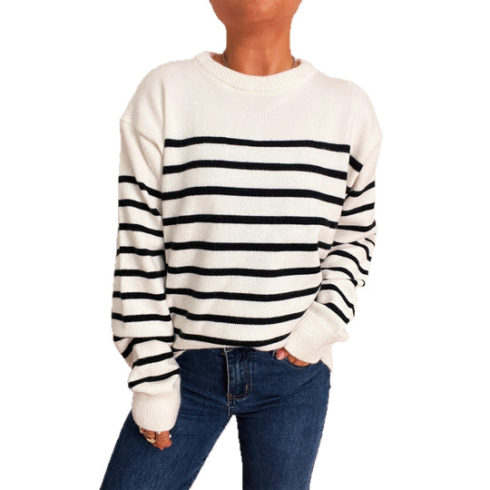 Damen lässiger gestreifter Pullover mit modernem Schnitt EB