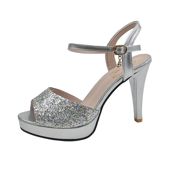 Damen glitzernde High Heelsandaletten mit elegantem Riemen EB