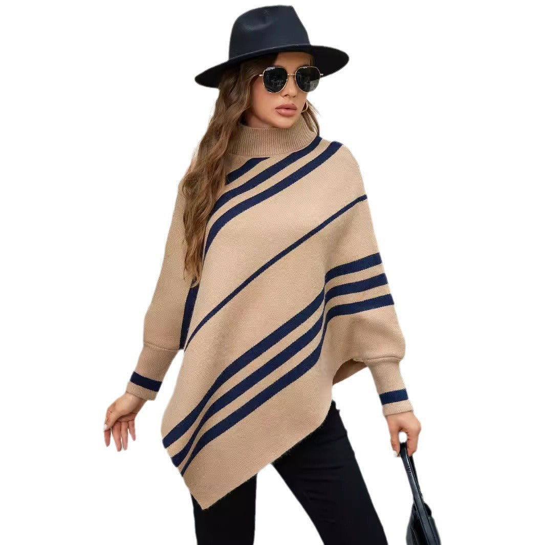 Damen Poncho mit modernen Streifen EB