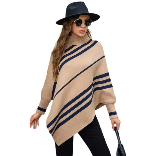 Damen Poncho mit modernen Streifen EB