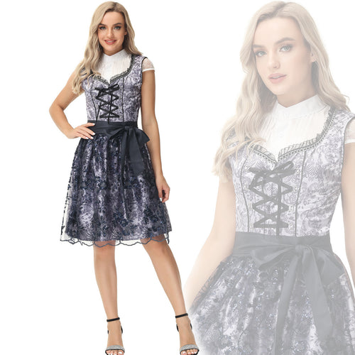 Damen nan elegantes Dirndlkleid mit geschnürter Miederfront und Spitzenüberrock EB