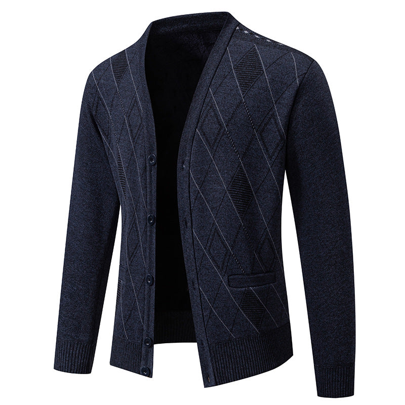 Herren stylische Strickjacke mit V-Ausschnitt und strukturiertem Muster EB