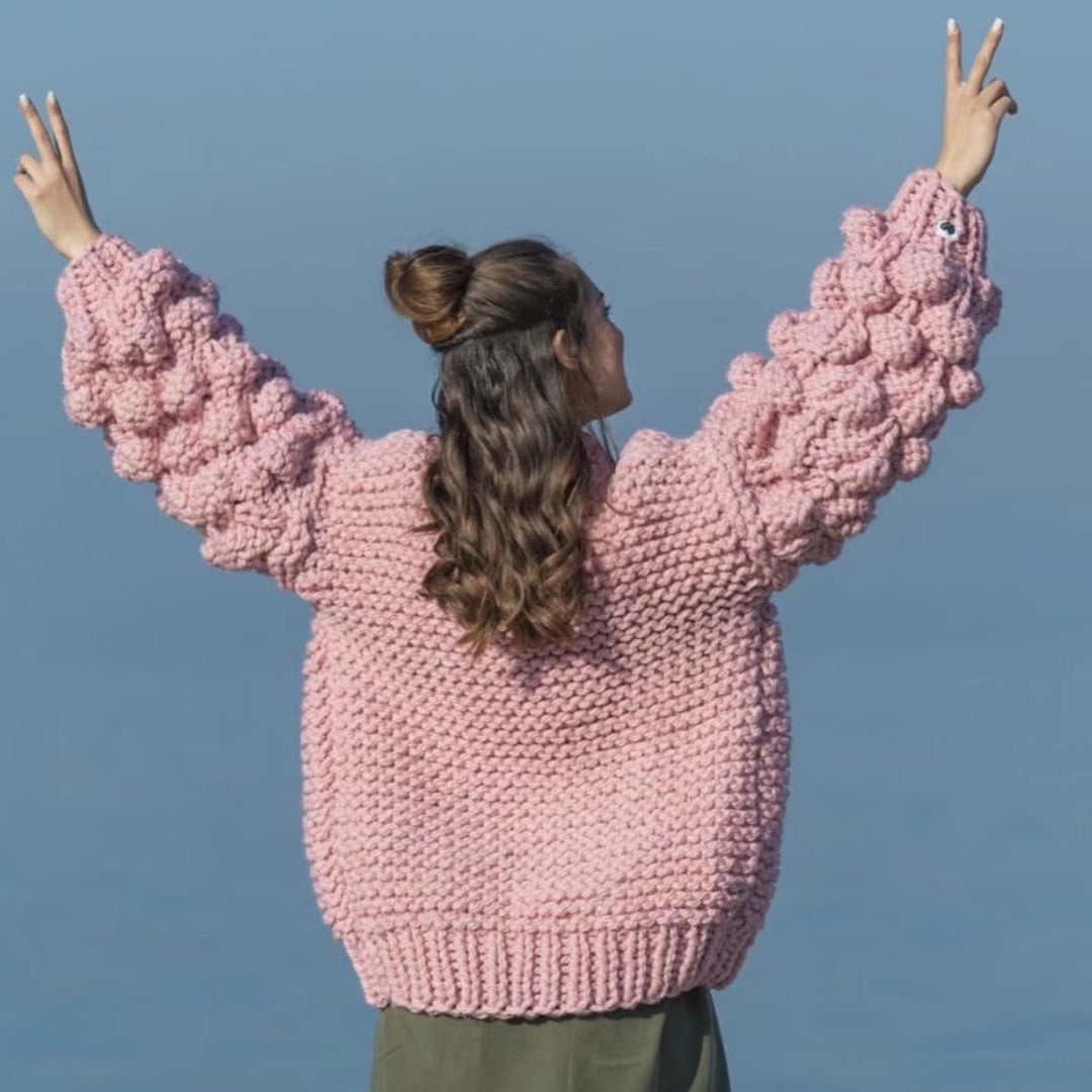 Damen Grob gestrickter Oversized Cardigan mit voluminösen Ärmeln EB