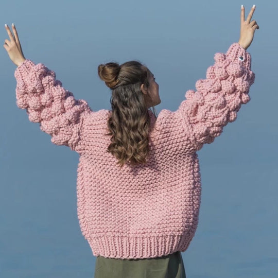 Damen Grob gestrickter Oversized Cardigan mit voluminösen Ärmeln EB