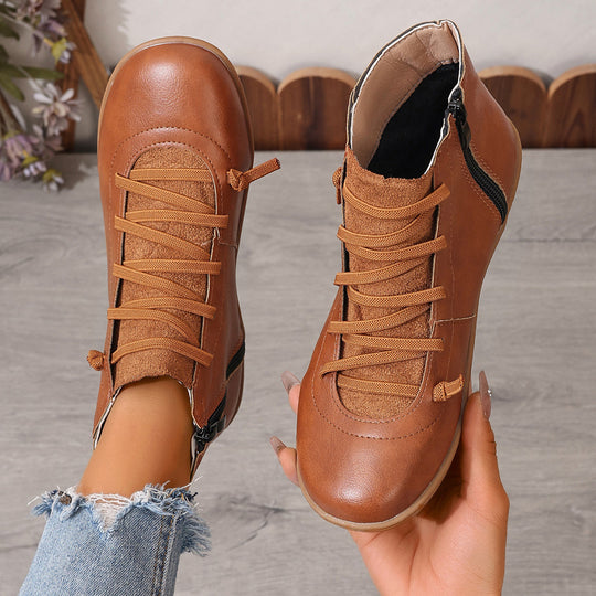 Damen nan sportliche knöchelhohe Schnürstiefelette mit seitlichem Reißverschluss und flexibler Gummisohle EB
