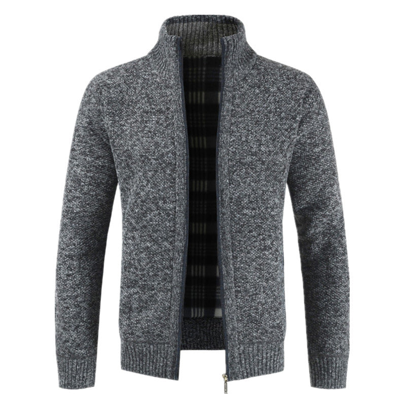 Herren Strickjacke mit hohem Kragen und plüschigen Innenfutter EB