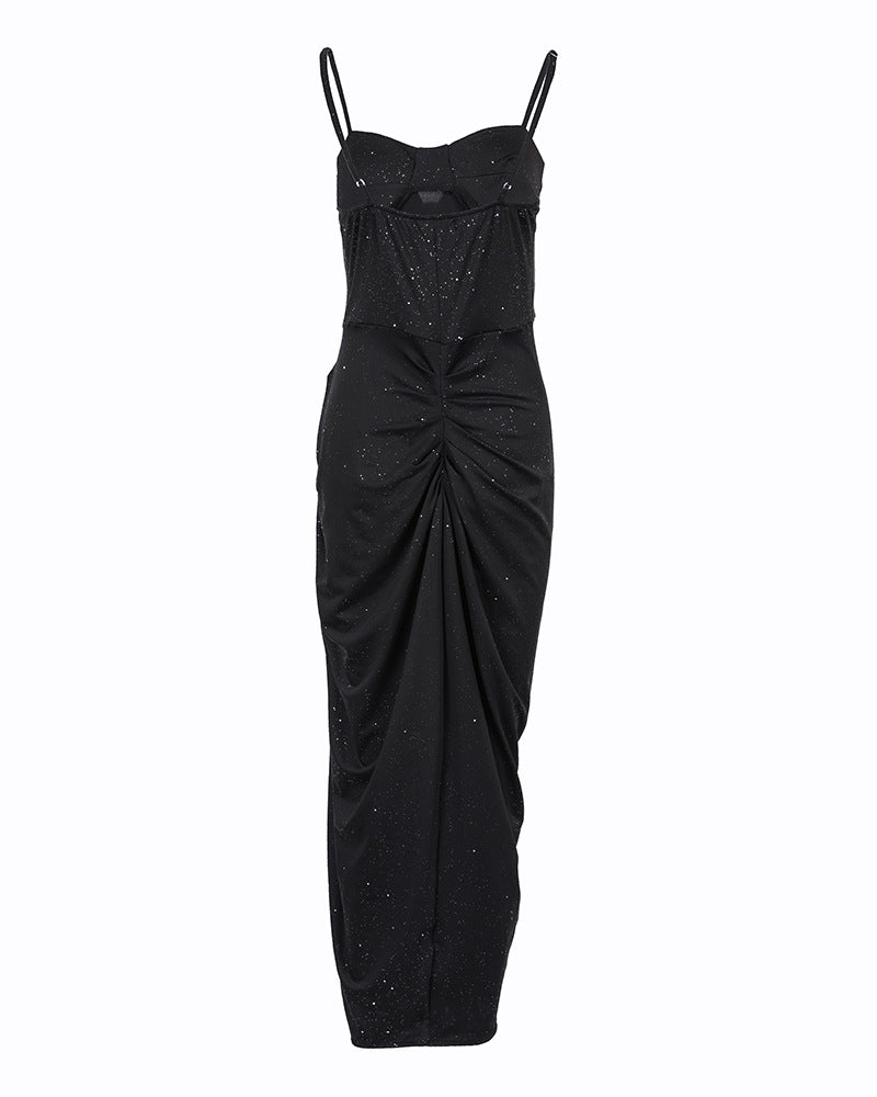 Damen elegantes Wickelkleid mit schimmerndem Sternenmuster EB