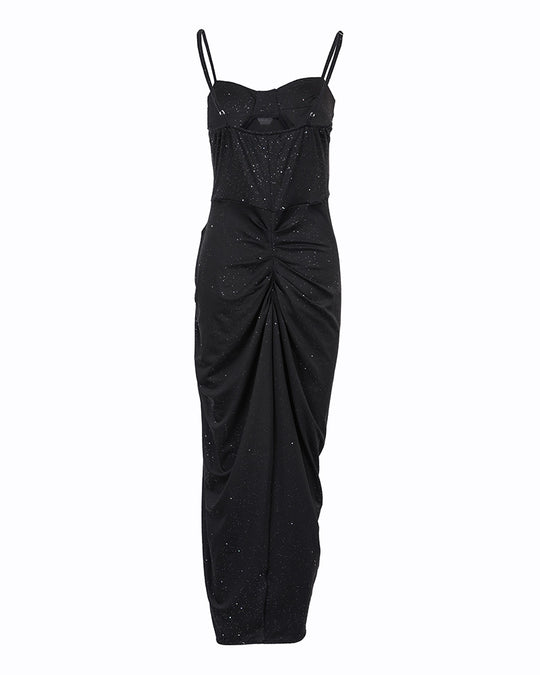 Damen elegantes Wickelkleid mit schimmerndem Sternenmuster EB
