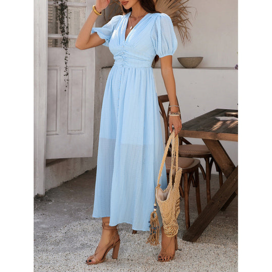 Damen Maxikleid mit raffinierten Puffärmeln und tailliertem Schnitt EB