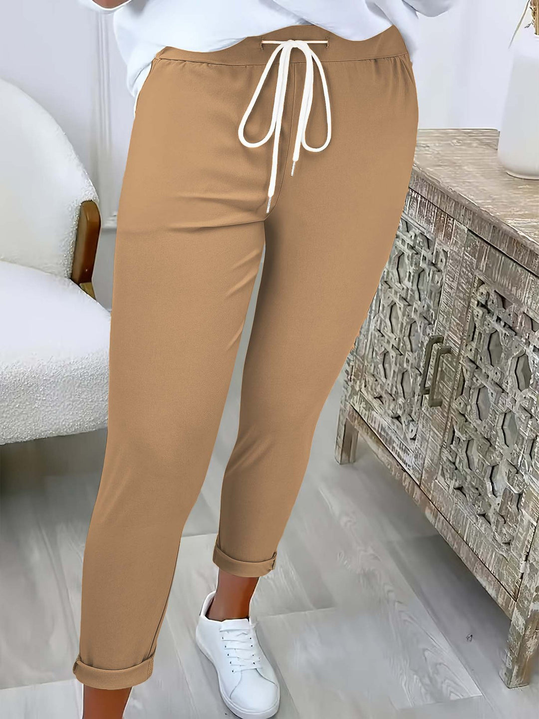 Damen nan taillierte Freizeithose mit Kordelzug und Umschlagbündchen EB