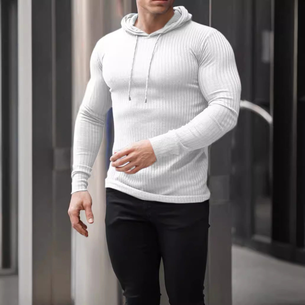 Herren nan eng anliegendes Rippstrick-Kapuzenlongsleeve mit Slim-Fit und Elastikanteil EB