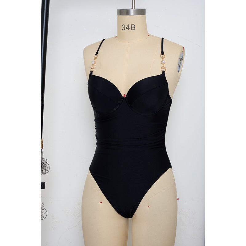 Damen Eleganter Hochgeschnittener Einteiler Badeanzug mit modischen Schnallen EB