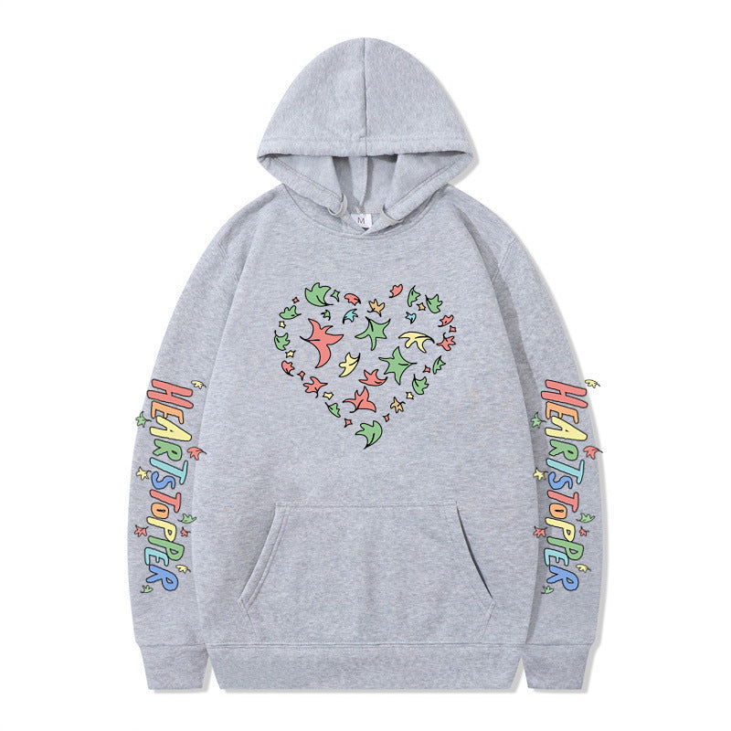 Damen Kapuzenpullover mit kreativem Herz- und Blattmotiv EB