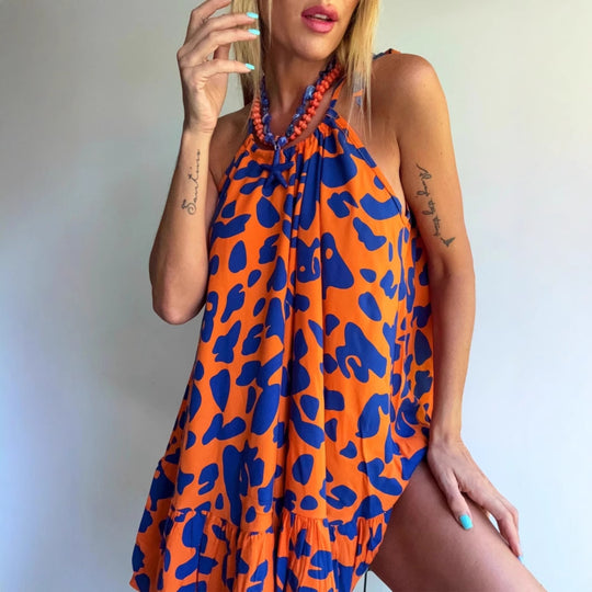 Damen Luftiges Sommerkleid mit asymmetrischem Saum und voluminösen Falten EB