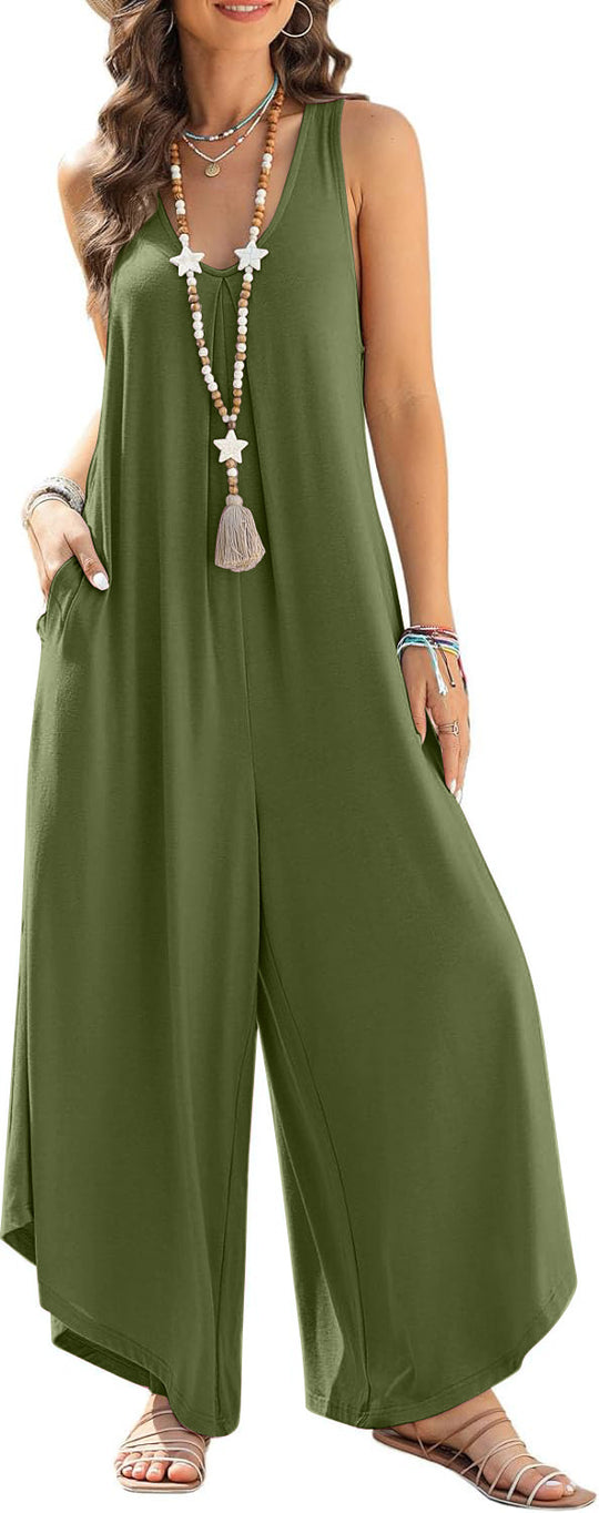 Damen luftiger Jumpsuit mit weitem Bein und praktischen Taschen EB