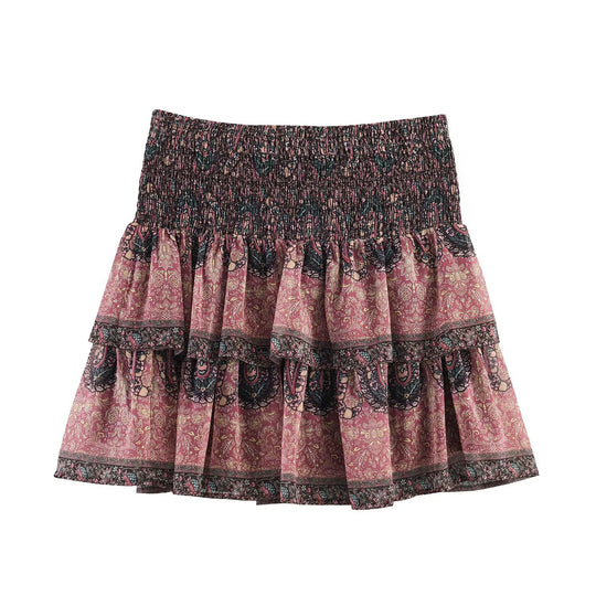 Damen Volantrock mit buntem Paisleymuster und elastischem Bund EB