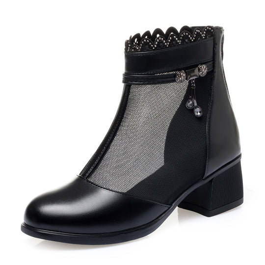 Damen Offene Stiefeletten mit elegantem Lochmuster und dekorativen Schmuckdetails EB