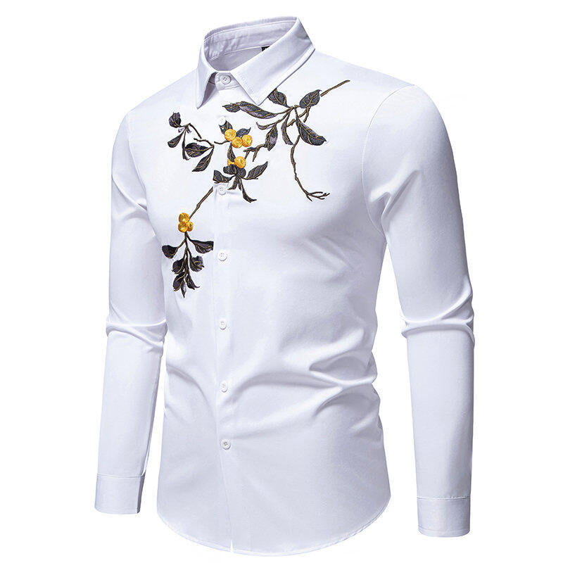 Herren Elegant besticktes Langarmhemd EB