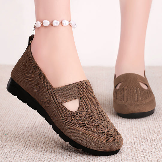 Damen Bequeme Slip-On Freizeitschuhe mit atmungsaktivem Strickdesign EB